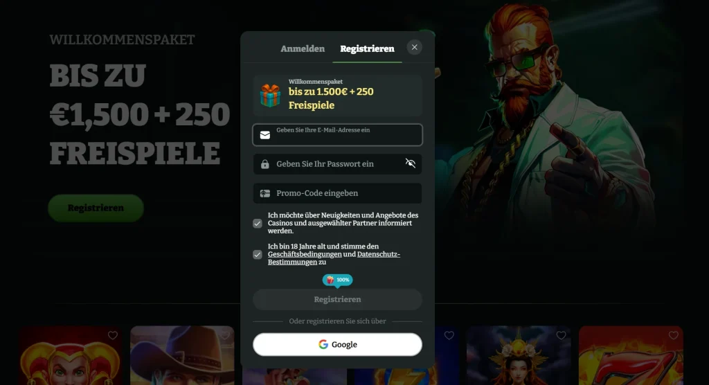 Boomzino Casino Registrierung mit Willkommenspaket bis 1.500 Euro und 250 Freispiele